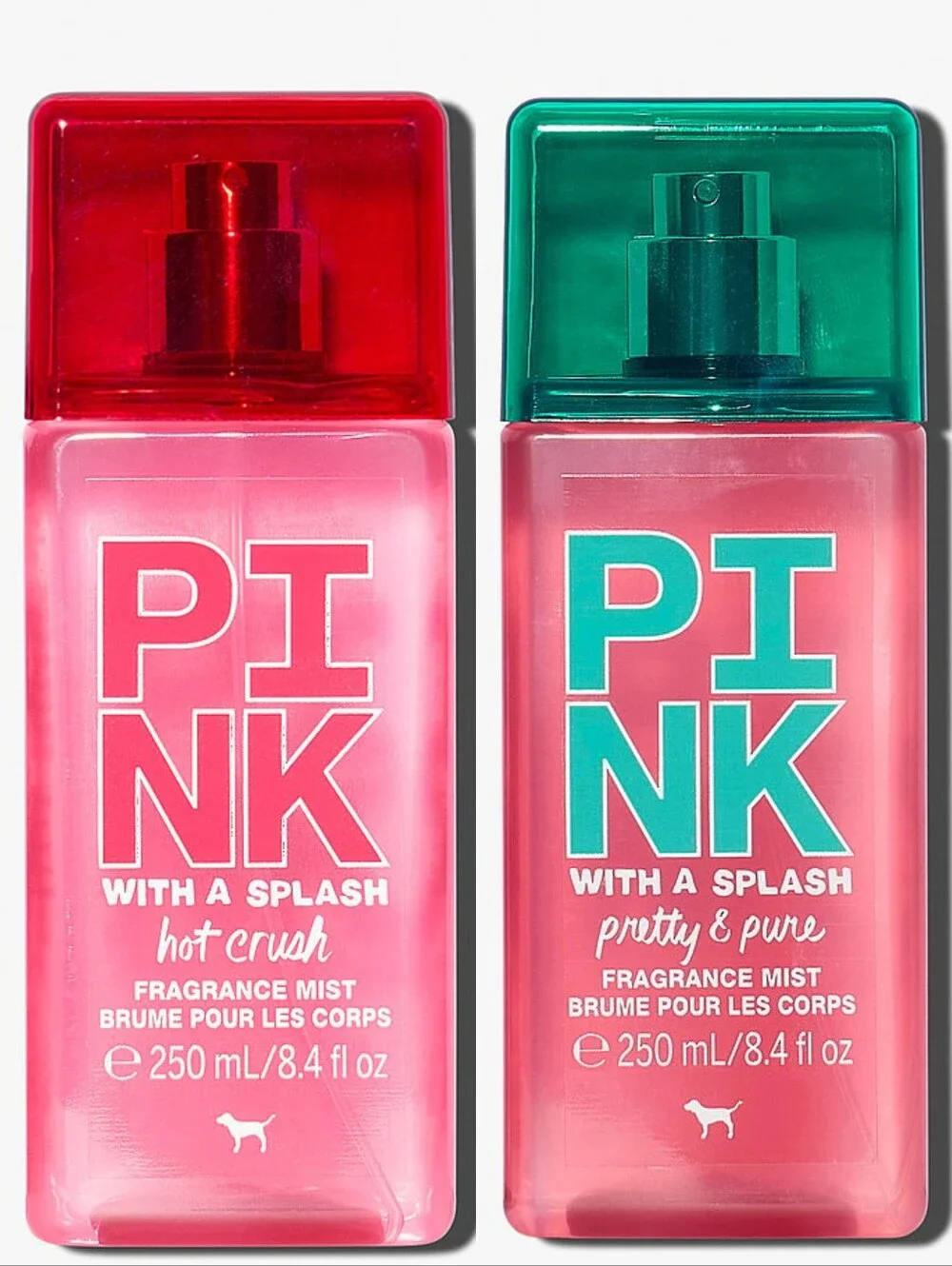 PINK Victoria's Secret Duo Fragrance Mists in Hot Pink and Teal Caps NEW